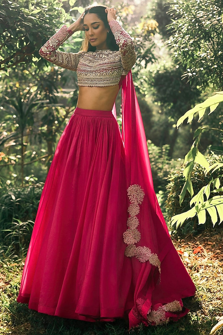 Deep Pink Organza & Net Bridal Lehenga Set by Bhumika Sharma at Pernia's Pop Up Shop