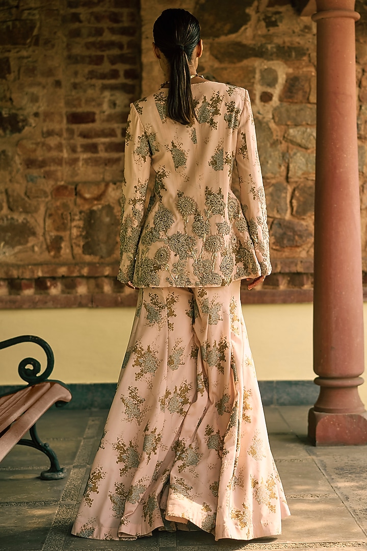 Dusty Pink Georgette Printed & Embroidered Jacket Set by Bhumika Sharma at Pernia's Pop Up Shop