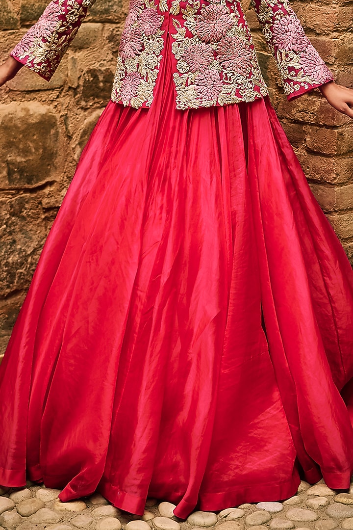 Deep Pink Organza & Net Embroidered Jacket Set by Bhumika Sharma at Pernia's Pop Up Shop