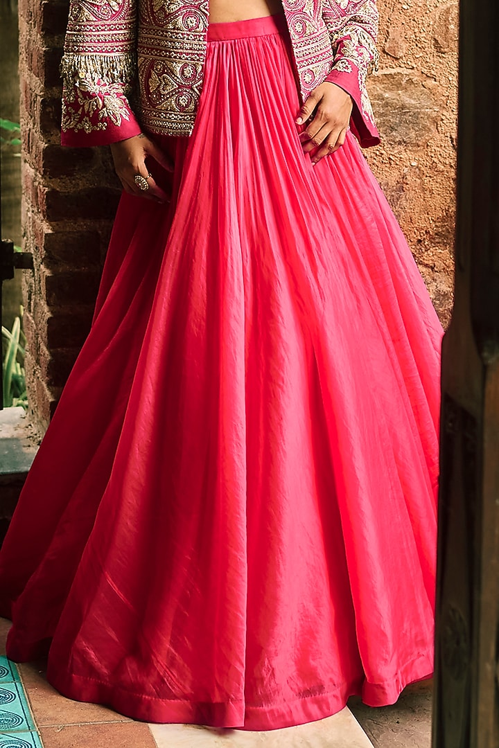 Deep Pink Organza & Net Embroidered Jacket Bridal Lehenga Set by Bhumika Sharma at Pernia's Pop Up Shop