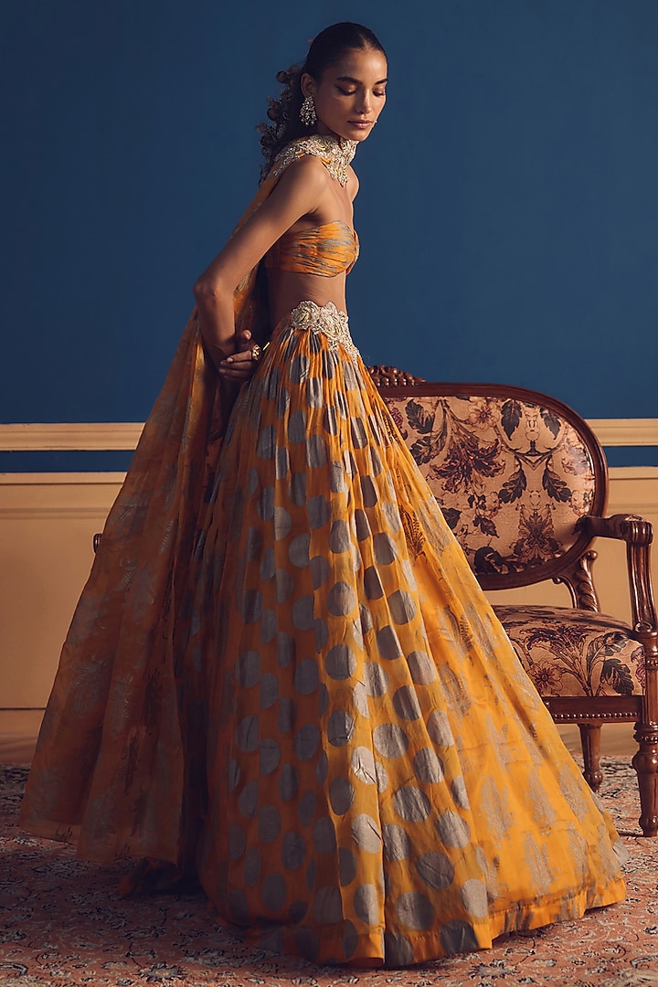 Mustard Organza Printed Wedding Lehenga Set by Bhumika Sharma at Pernia's Pop Up Shop