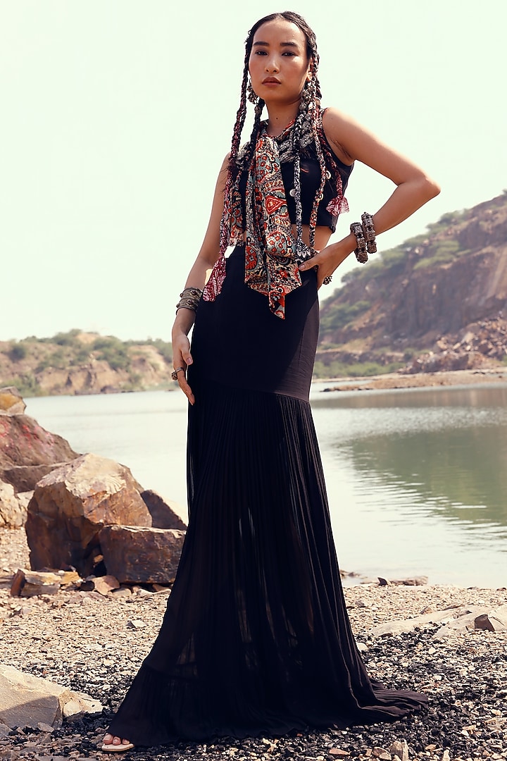 Black Georgette Skirt Set by Bhumika Sharma
