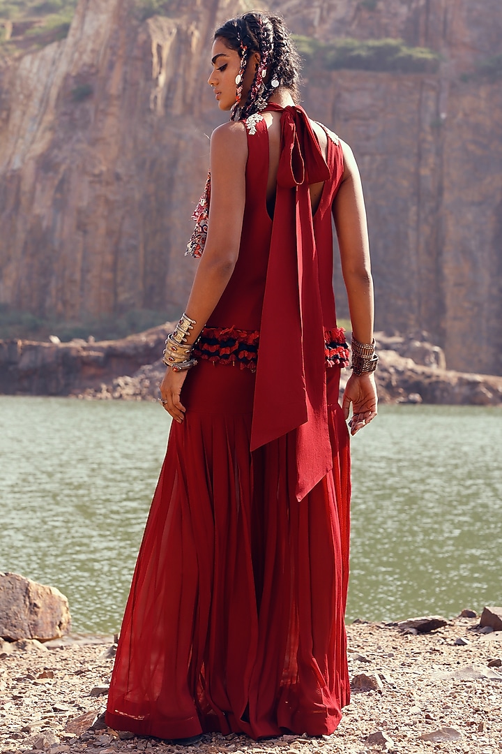Red Georgette Wedding Sharara Set by Bhumika Sharma at Pernia's Pop Up Shop