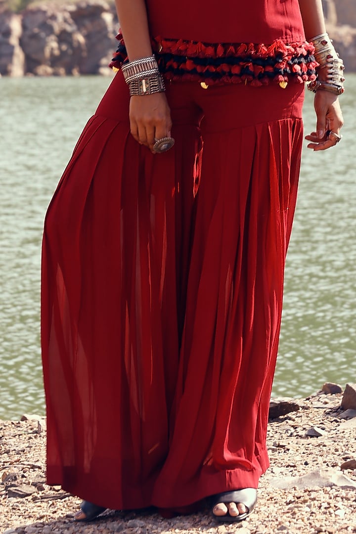 Red Georgette Wedding Sharara Set by Bhumika Sharma at Pernia's Pop Up Shop