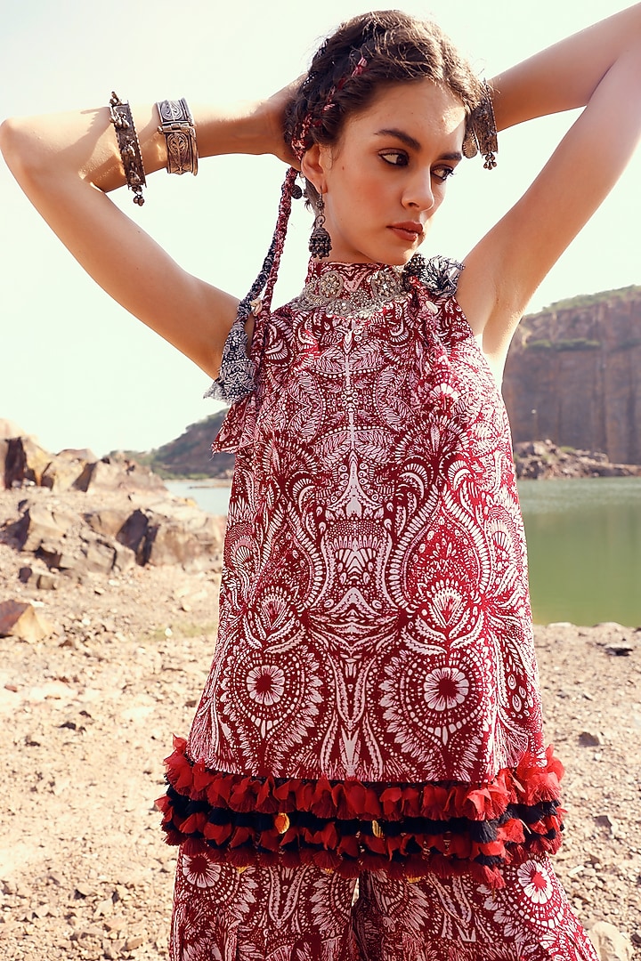 Red Printed Wedding Sharara Set by Bhumika Sharma at Pernia's Pop Up Shop