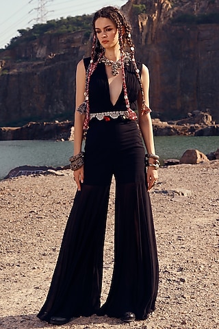 Black Georgette Jumpsuit by Bhumika Sharma