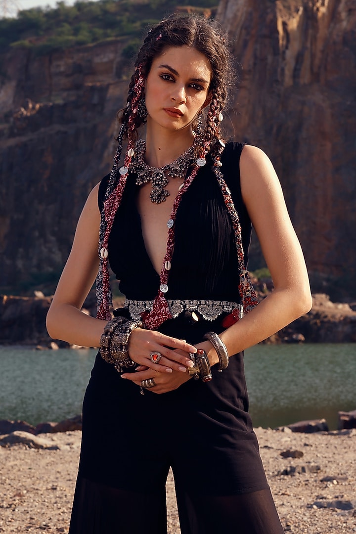 Black Georgette Jumpsuit by Bhumika Sharma at Pernia's Pop Up Shop