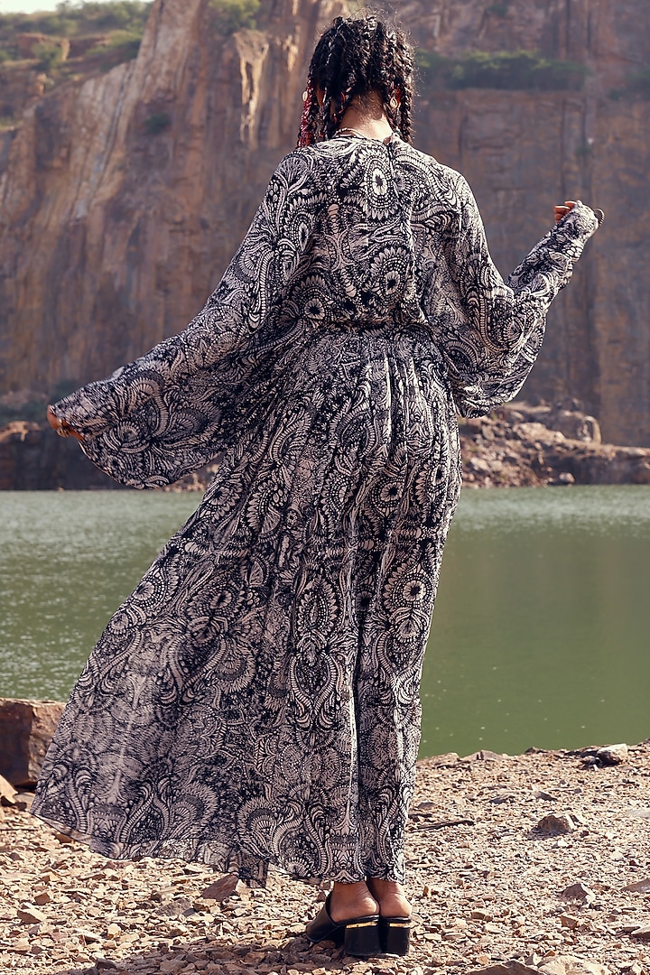 Black Printed Kaftan Cocktail Dress by Bhumika Sharma at Pernia's Pop Up Shop
