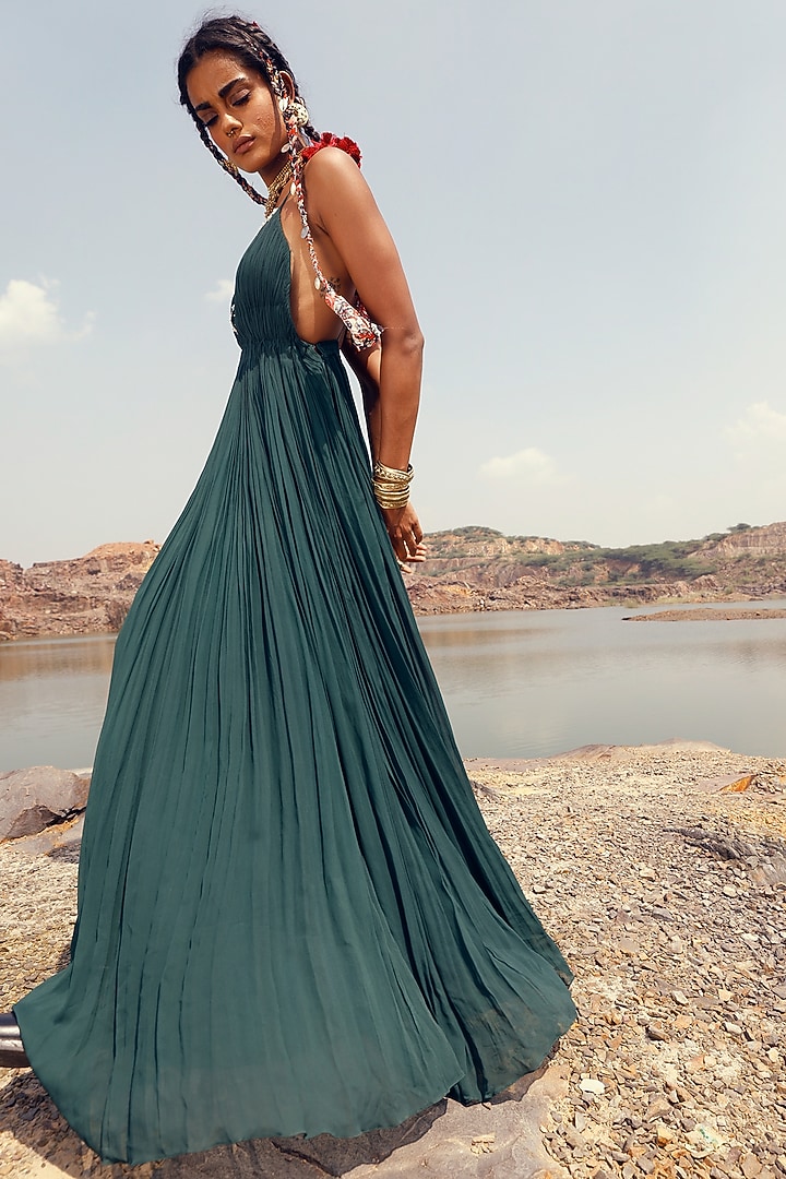 Dark Green Georgette Cocktail Dress by Bhumika Sharma at Pernia's Pop Up Shop