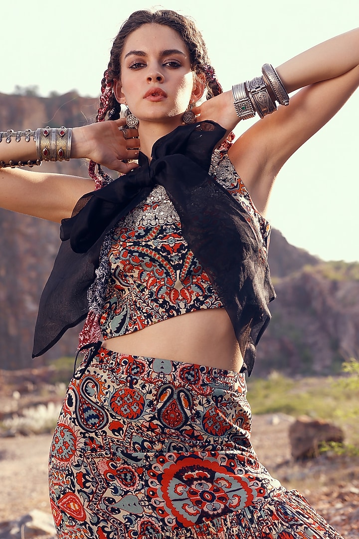 Red Printed Skirt Set by Bhumika Sharma at Pernia's Pop Up Shop