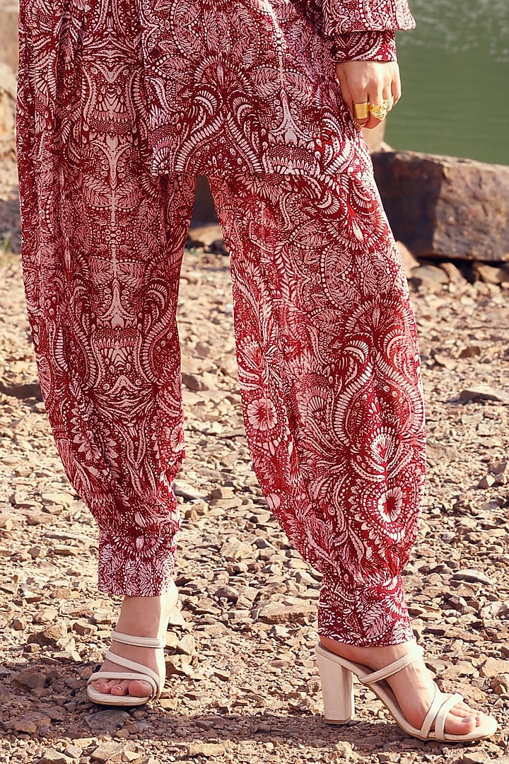 Red Printed Harem Pant Set by Bhumika Sharma at Pernia's Pop Up Shop