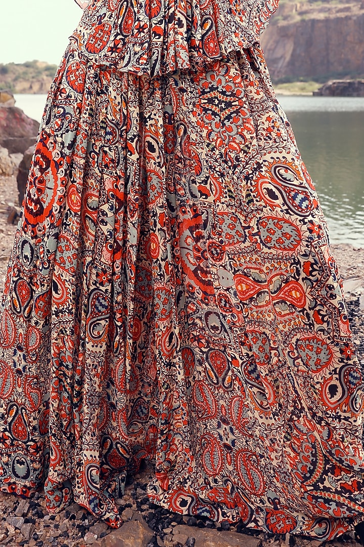 Red Georgette Printed Pant Set by Bhumika Sharma at Pernia's Pop Up Shop