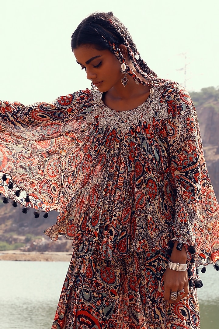 Red Georgette Printed Pant Set by Bhumika Sharma at Pernia's Pop Up Shop