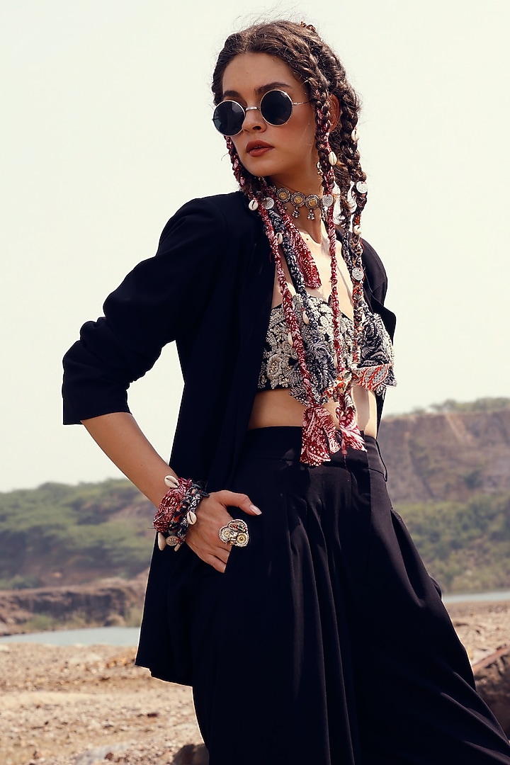 Black Georgette Pant Set by Bhumika Sharma at Pernia's Pop Up Shop