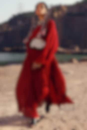 Red Georgette Kaftan Dress by Bhumika Sharma