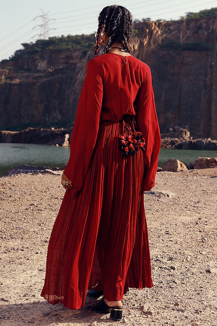 Red Georgette Kaftan Cocktail Dress by Bhumika Sharma at Pernia's Pop Up Shop