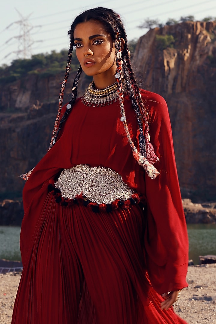 Red Georgette Kaftan Cocktail Dress by Bhumika Sharma at Pernia's Pop Up Shop