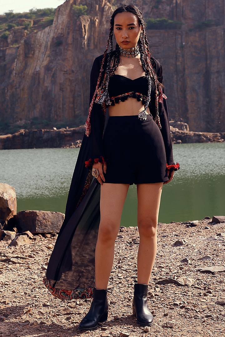 Black Georgette Jacket Set by Bhumika Sharma at Pernia's Pop Up Shop