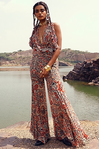 Red Printed Jumpsuit by Bhumika Sharma