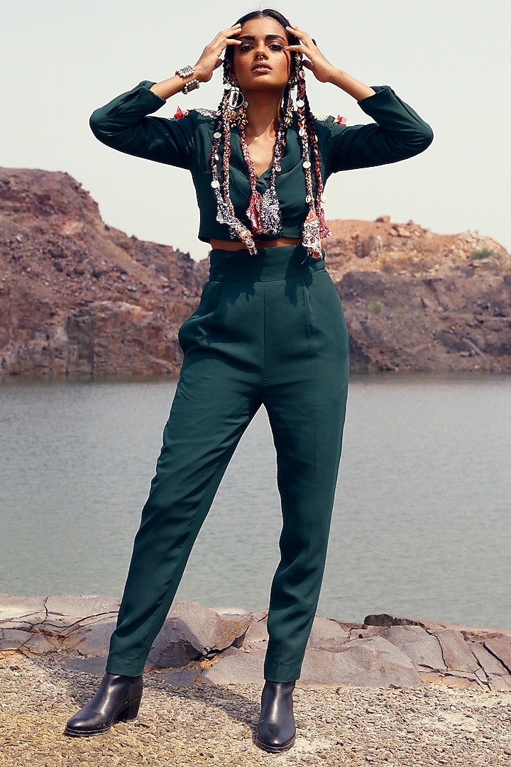 Green Georgette Pant Set by Bhumika Sharma at Pernia's Pop Up Shop