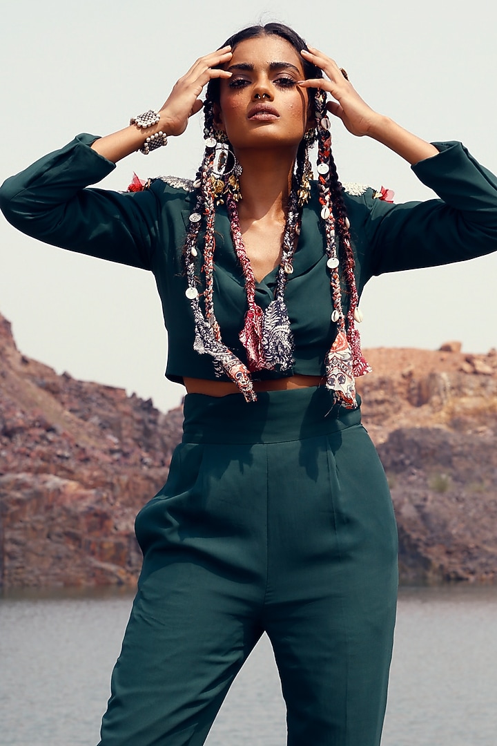 Green Georgette Pant Set by Bhumika Sharma at Pernia's Pop Up Shop