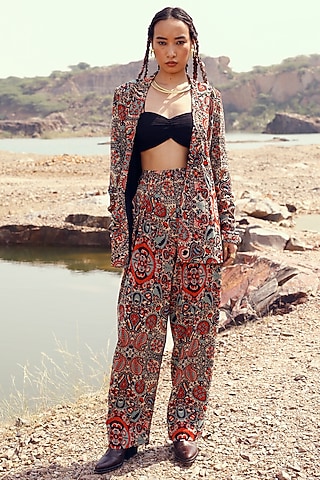 Red Printed Jacket Set by Bhumika Sharma