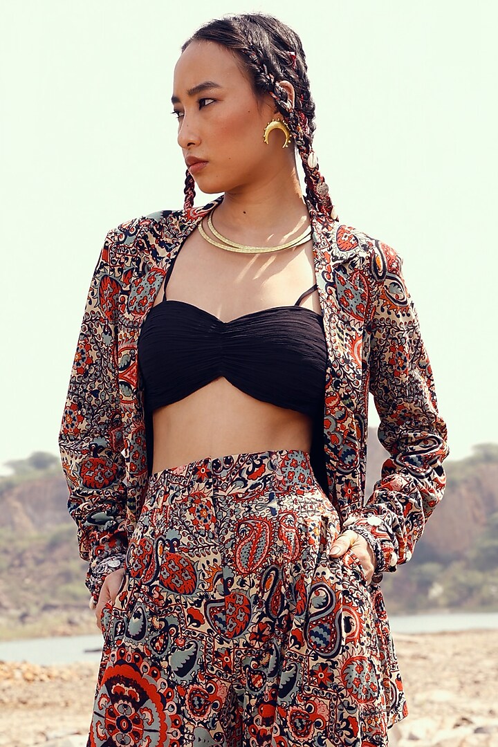 Red Printed Jacket Set by Bhumika Sharma at Pernia's Pop Up Shop