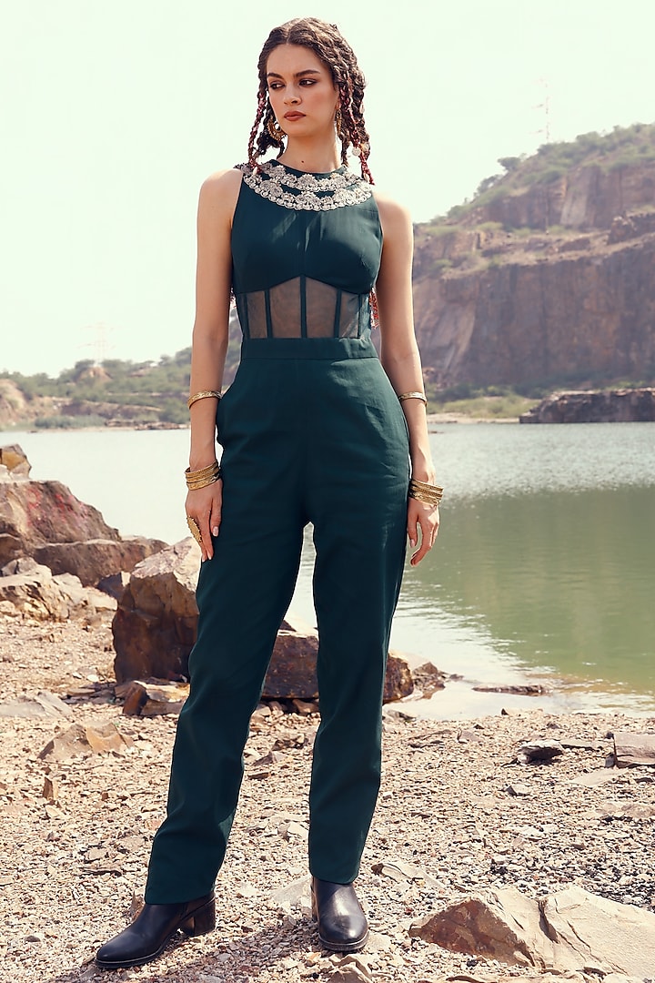 Green Embroidered Jumpsuit by Bhumika Sharma