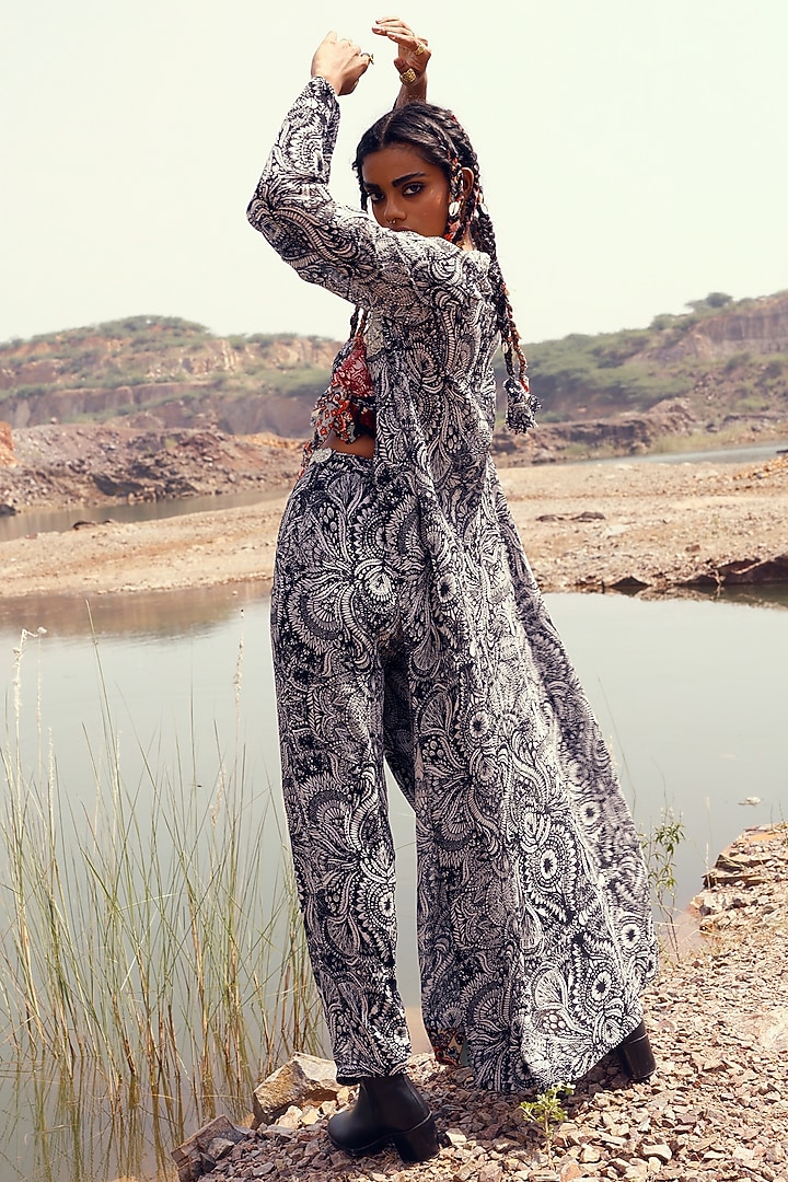 Black Floral Printed Jacket Set by Bhumika Sharma at Pernia's Pop Up Shop