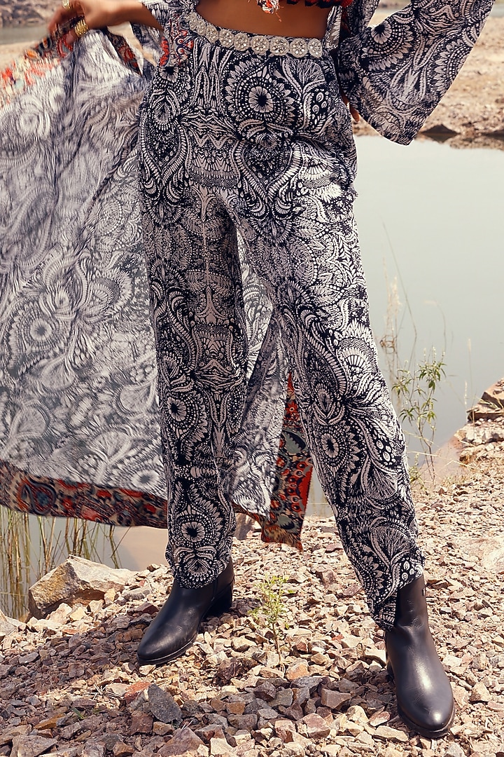 Black Floral Printed Jacket Set by Bhumika Sharma at Pernia's Pop Up Shop