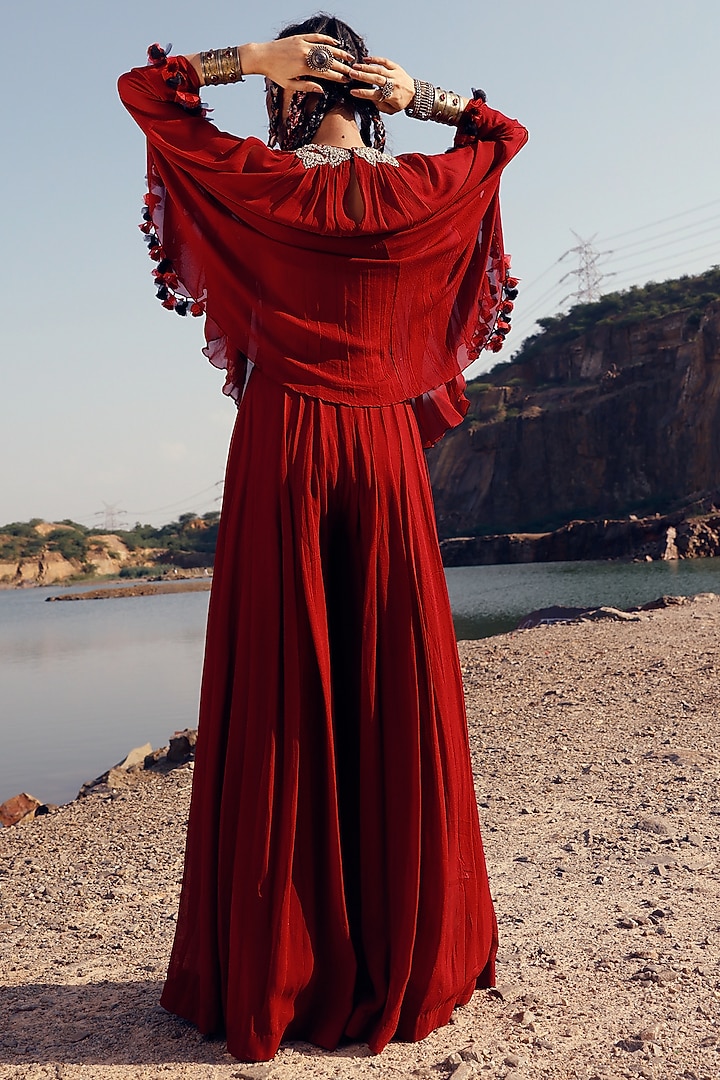 Red Georgette Pant Set by Bhumika Sharma at Pernia's Pop Up Shop