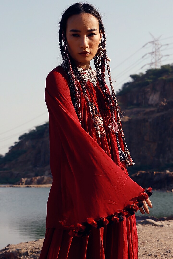 Red Georgette Pant Set by Bhumika Sharma at Pernia's Pop Up Shop