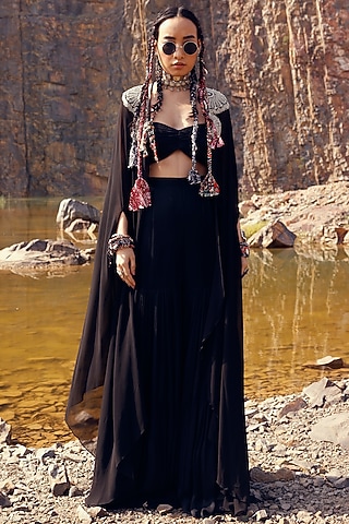 Black Georgette Sharara Set by Bhumika Sharma
