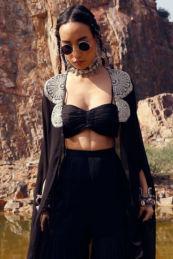 Black Georgette Wedding Sharara Set by Bhumika Sharma at Pernia's Pop Up Shop