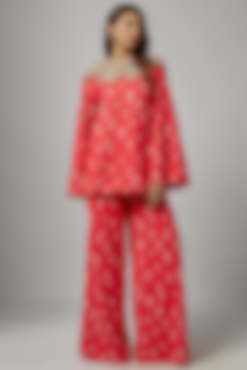 Red Georgette Floral Printed Co-Ord Set by Bhumika Sharma