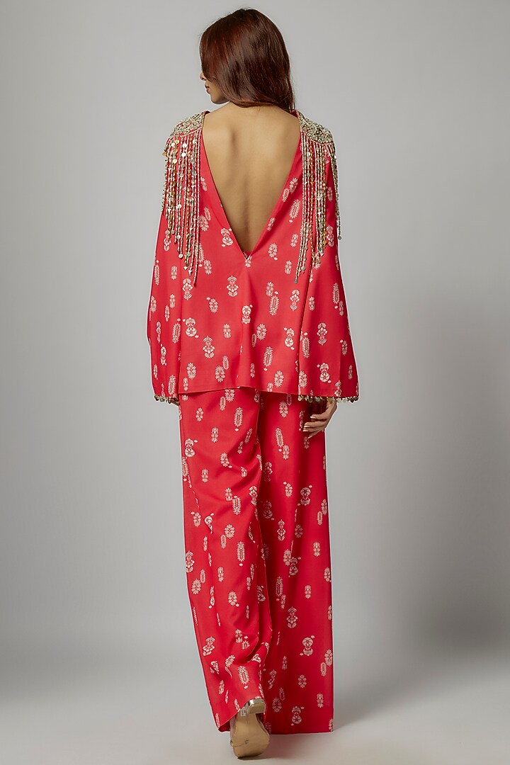 Red Georgette Floral Printed Co-Ord Set by Bhumika Sharma at Pernia's Pop Up Shop