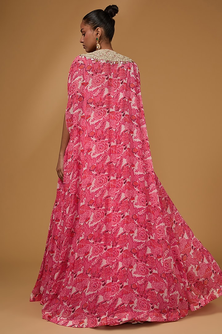 Pink Twill Organza & Georgette Floral Printed Jacket Wedding Lehenga Set by Bhumika Sharma at Pernia's Pop Up Shop