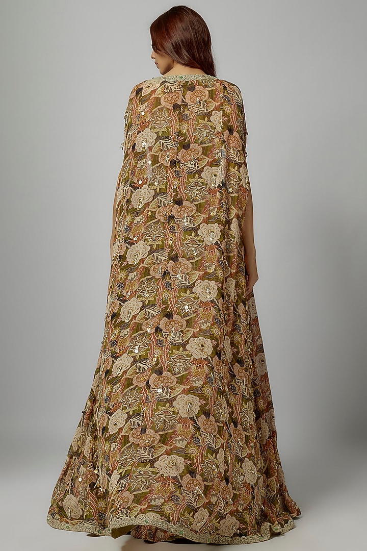 Beige Georgette Floral Printed Skirt Set by Bhumika Sharma at Pernia's Pop Up Shop