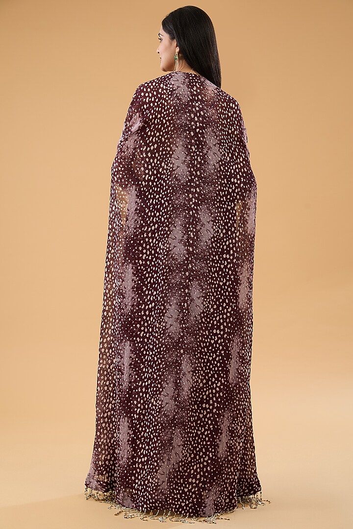 Brown Georgette Rosette Printed Draped Wedding Saree Set by Bhumika Sharma at Pernia's Pop Up Shop