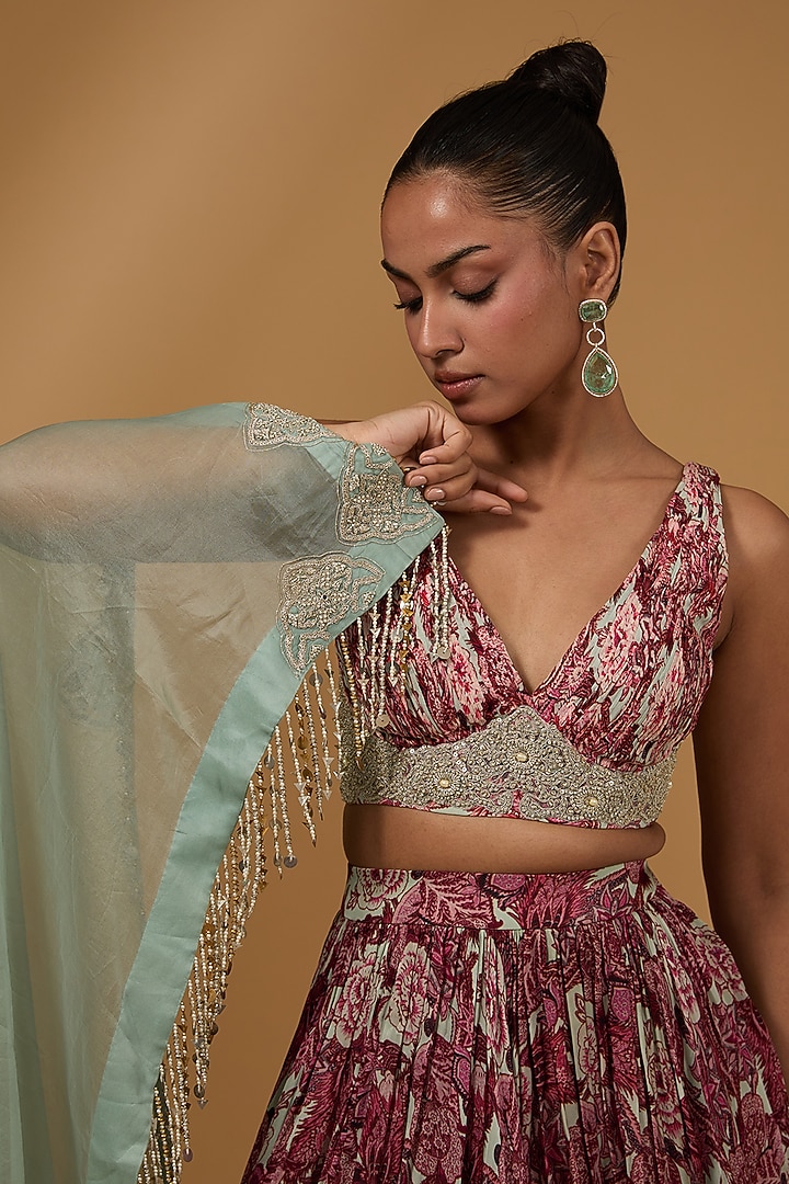Aubergine Organza Wedding Lehenga Set by Bhumika Sharma at Pernia's Pop Up Shop