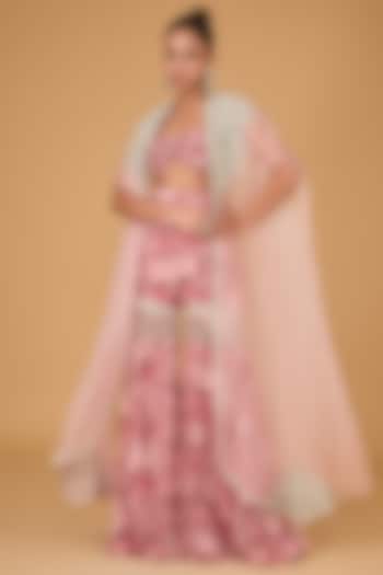 Blush Pink Georgette & Organza Embroidered Cape Set by Bhumika Sharma