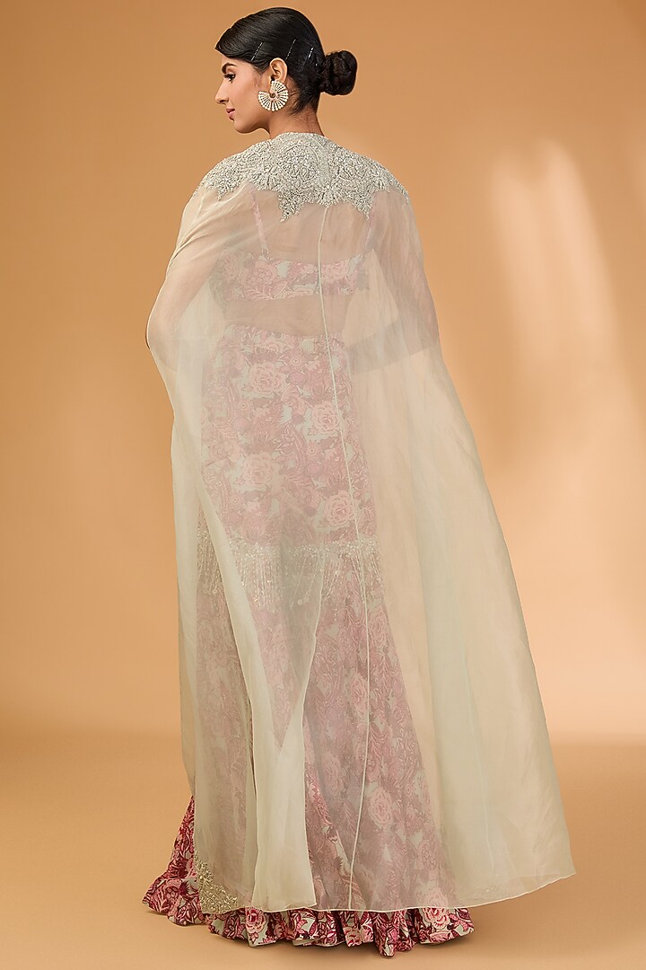 Aubergine Georgette & Organza Printed Gharara Set by Bhumika Sharma at Pernia's Pop Up Shop