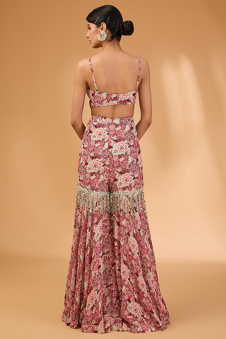 Aubergine Georgette & Organza Printed Gharara Set by Bhumika Sharma at Pernia's Pop Up Shop