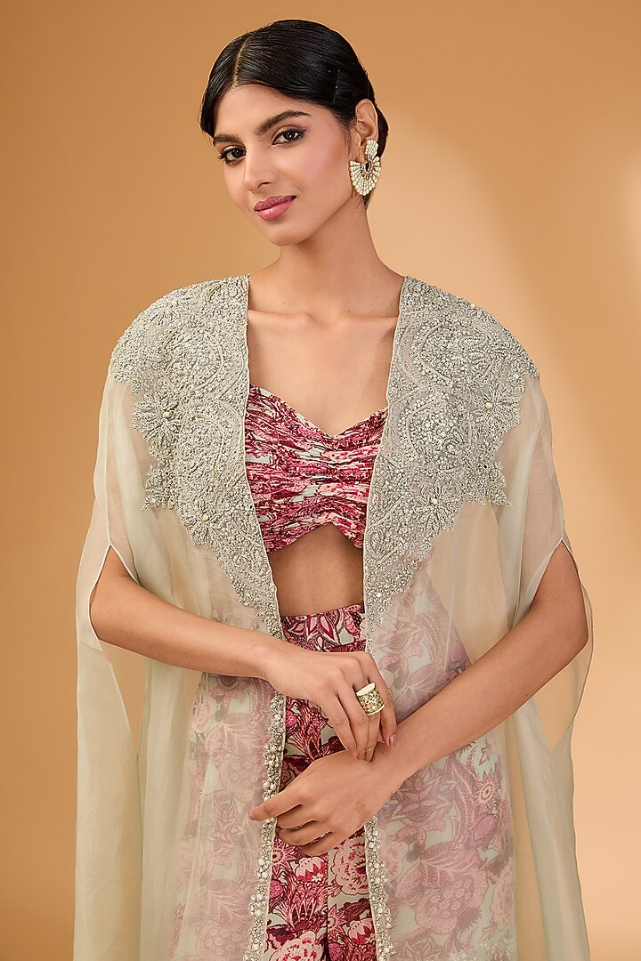 Aubergine Georgette & Organza Printed Gharara Set by Bhumika Sharma at Pernia's Pop Up Shop