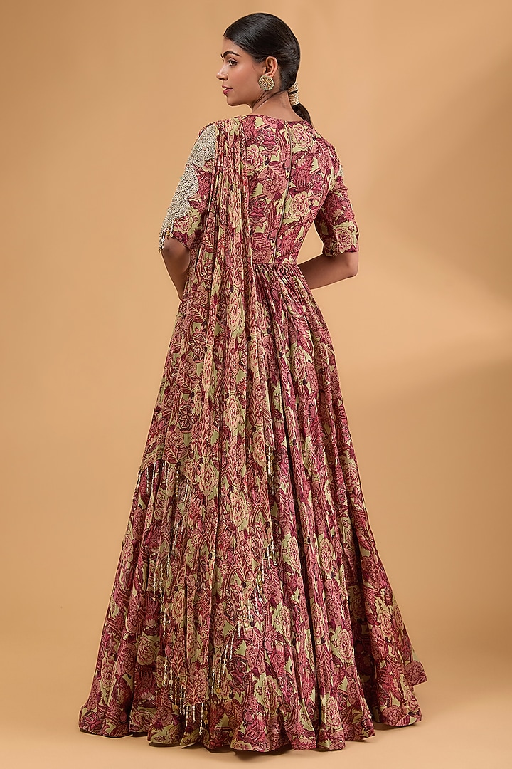 Mint Twill Organza Floral Printed Bridal Anarkali With Belt by Bhumika Sharma at Pernia's Pop Up Shop
