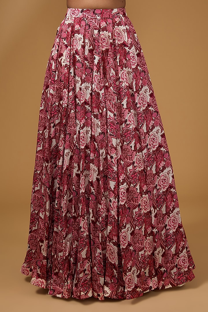 Wine Linen Satin & Georgette Floral Wedding Lehenga Set by Bhumika Sharma at Pernia's Pop Up Shop