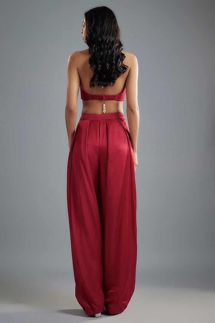Red Twill Organza & Net Dhoti Set by Bhumika Sharma at Pernia's Pop Up Shop