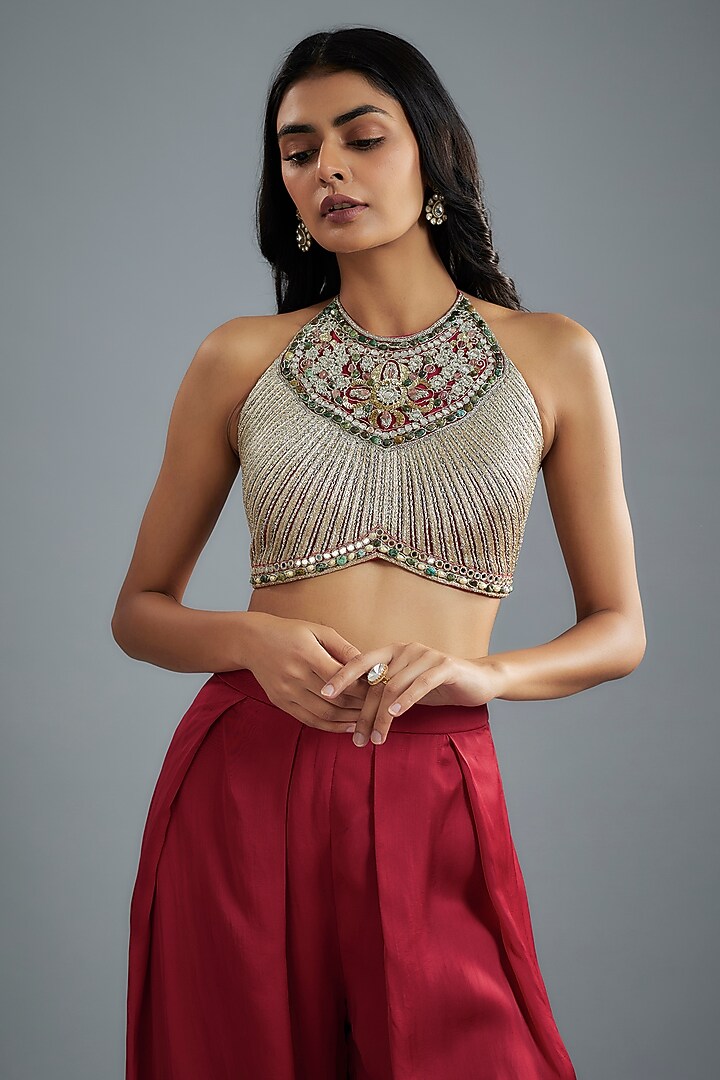 Red Twill Organza & Net Dhoti Set by Bhumika Sharma at Pernia's Pop Up Shop