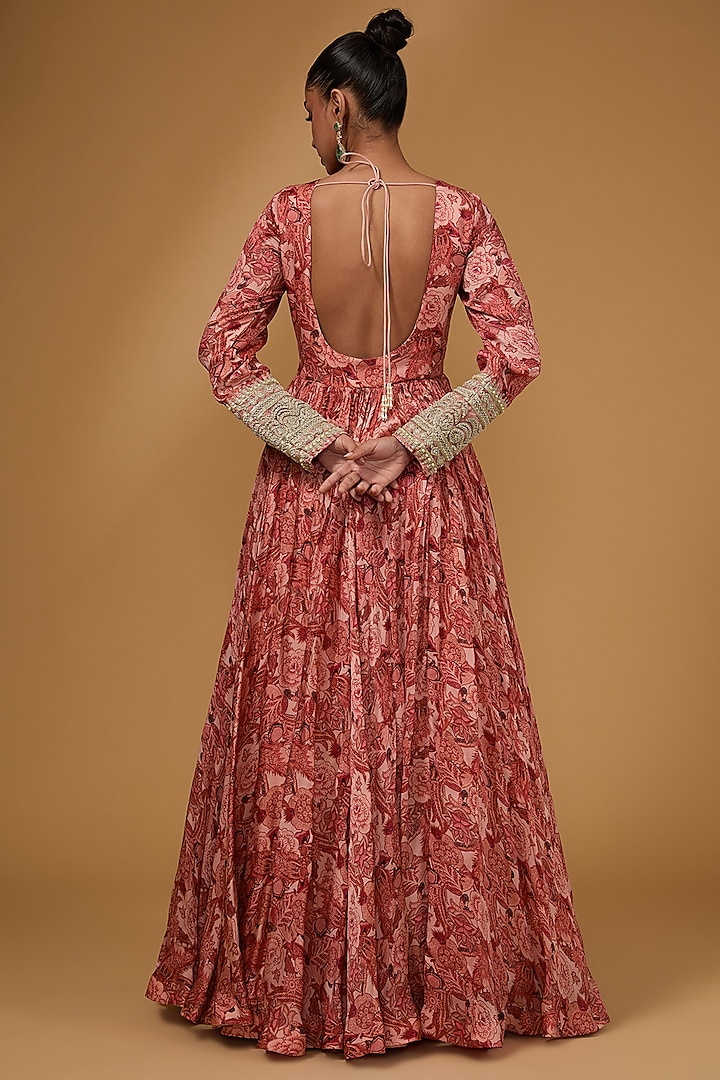 Pink Twill Organza Printed Bridal Anarkali Set by Bhumika Sharma at Pernia's Pop Up Shop