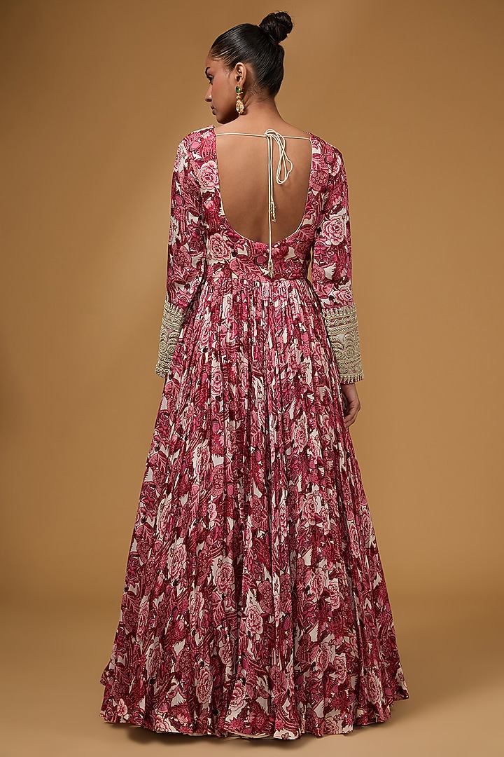Wine Twill Organza Printed Bridal Anarkali Set by Bhumika Sharma at Pernia's Pop Up Shop